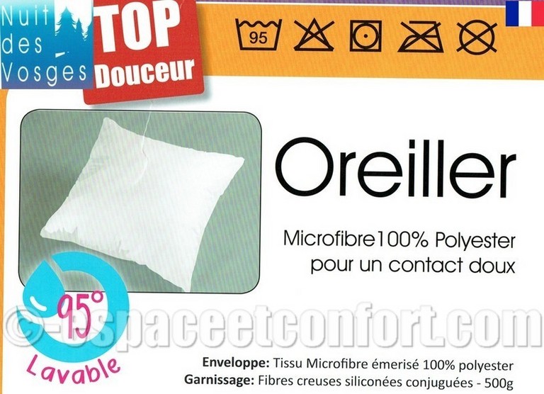 Oreiller rectangle nuit des vosges, oreiller 50x75, oreiller resistant, oreiller lavable, oreiller valrupt, oreiller fibre siliconné, oreiller NORA