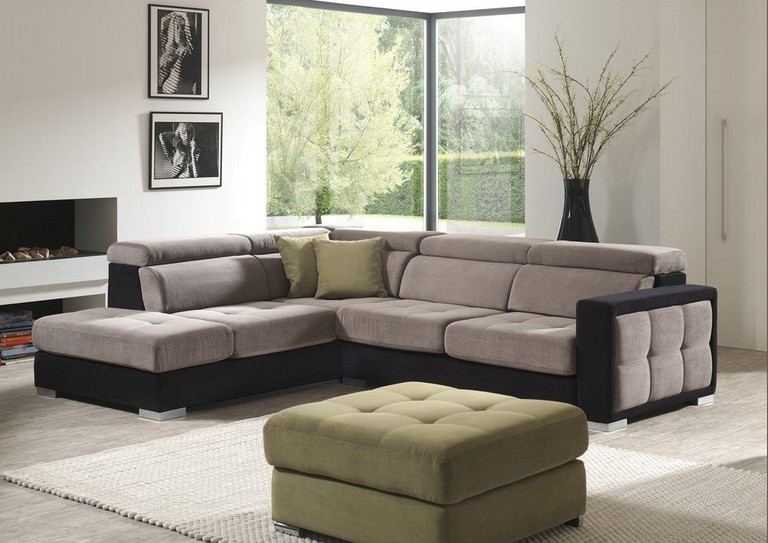 canapé d'angle SOLENE, canapé SOLENE en tissu avec têtière à cliquer