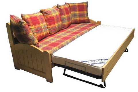 banquette lit gigogne armature bois, banquette avec sommier escamotable