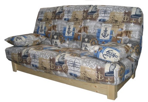 banquette clic-clac socle pin, banquette lit socle bois, banquette clic-clac couchage régulier, banquette clic-clac style montagne