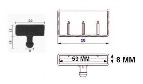 croquis embout de latte de 53 mm 1 tenon, embout de latte avec 1 tenon