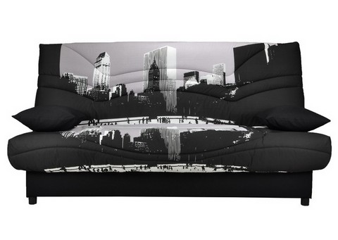 Pack de rhabillage pour Clic-Clac en 130x190 cm - Tissu BUILDING 214 housse de clic-clac tissu urbain, housse de clic-clac tissu gratte-ciel, housse pour clic-clac, housse banquette clic-clac tissu noir uni, housse tissu A140