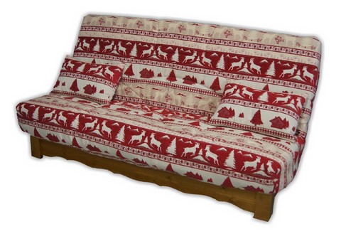 banquette clic-clac style chalet, bansuette lit socle bois montagne, banquette lit motif montagne