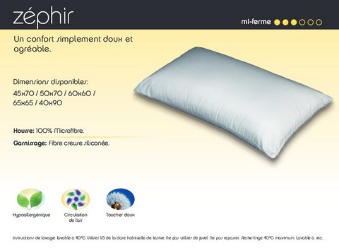 Oreiller carré 60x60 cm microfibre - ZEPHIR Oreiller carré 60x60 cm microfibre